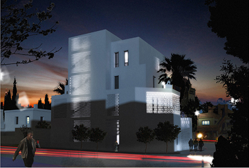 Vue de nuit entrée habitation